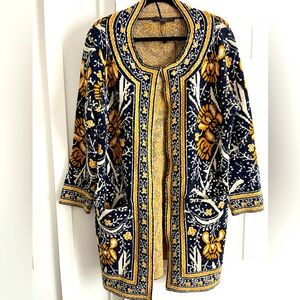 BCBG Max Sport Sweater Coat Navy Yellow Floral